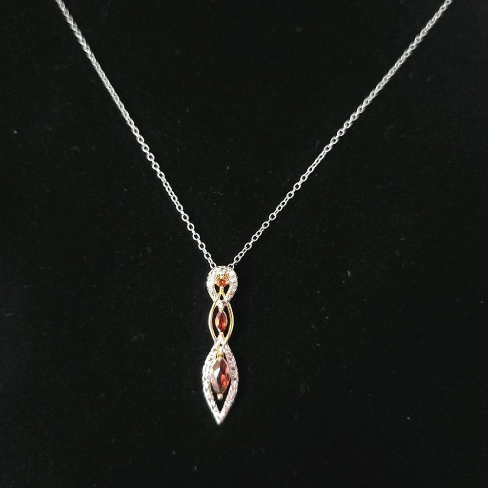 New Sterling Silver Necklace with Rhodalite Garnet Pendant, Red, .925